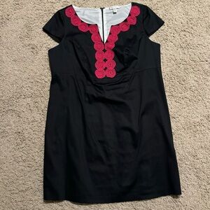 EUC Dress Barn black dress with hot pink appliques, sz 14 W